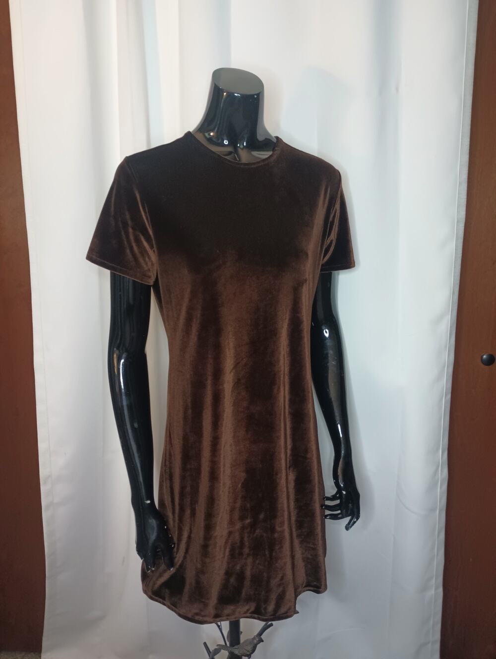J Crew Womens Fairy Grunge Brown Velvet Mini Dress M Crew Neck 90s Minimalist